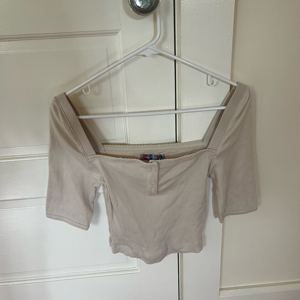 Urban Outfitters Women's Cream Ribbed Top